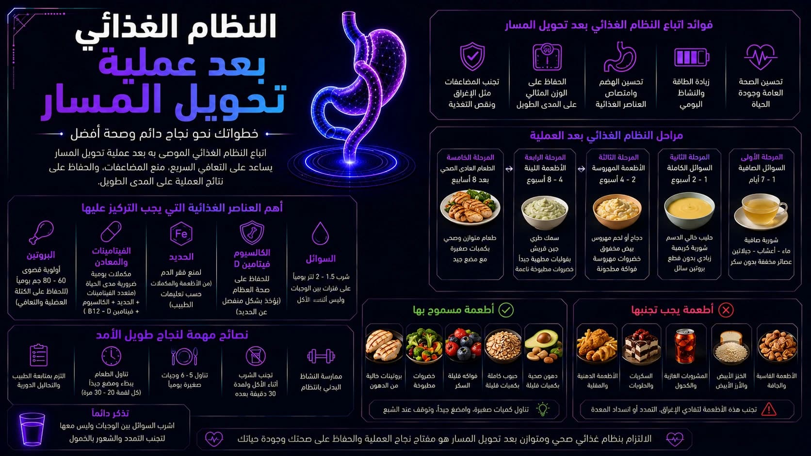 نظام غذائي بعد عملية تحويل المسار | مراحل الأكل بعد تحويل المسار